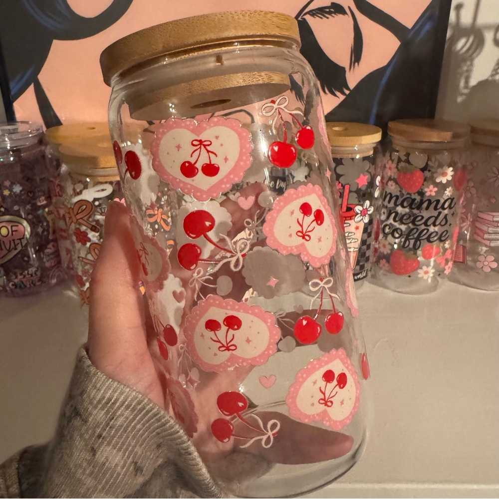 Cherry Glass Jar with Bamboo Lid